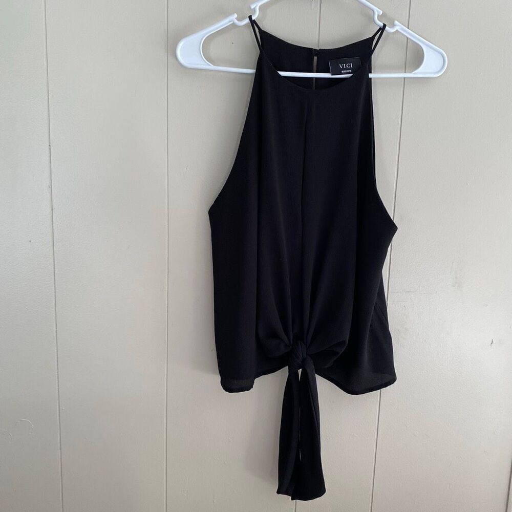 VICI Black Tie Front Halter Top | Chic Sleeveless Blouse Size M